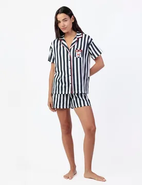 Pijama abierto corto de mujer de punto de algodón con detalles en brillo - Peanuts - FashionsVida