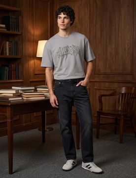 T-shirt loose in cotone con stampa - grigio chiaro