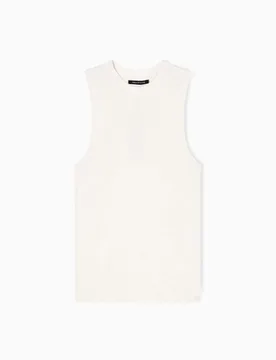 Top Exchange avorio in misto viscosa a costine con logo ricamato - Armani - FashionsVida