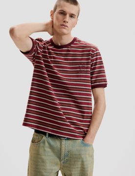 T-shirt maille rayée, , Rouge, S