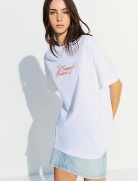 T-Shirt Hannah Montana Manches Courtes Imprimé Xs Blanc Cassé