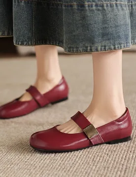 Women's New Spring and Autumn Genuine Leather Cowhide Low Heel Large Metal Belt Buckle Retro Mary Jane Casual Single Shoes - Aliexpress - FashionsVida