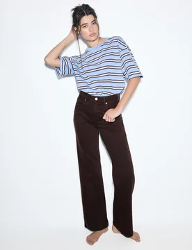 D92 Jeans straight wide Braun 44 - Stradivarius - FashionsVida