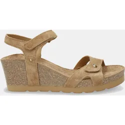 Sandalias de cuña de mujer en velour con forro de piel