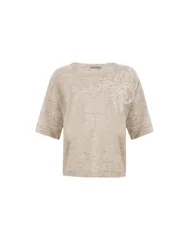 Maglie donna d.exterior - lino+pizzo scollo v m/m - beige