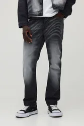 Herren Gerade Geschnittene Steife Jeans Hosen Mit Laser-Marmordruck Black Größe 36R