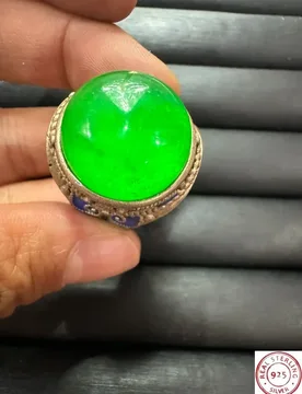Tibetan Silver Cloisonne Ring, Inlaid Green Star Gemstone, Retro Ethnic Style, Adjustable Open Band, Unisex Vintage Finger - Aliexpress - FashionsVida