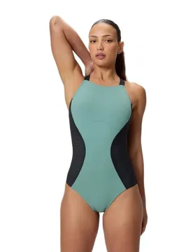 Sculpture High Neck Contour Swimsuit Moss Agate UK 42 Women - Speedo - FashionsVida