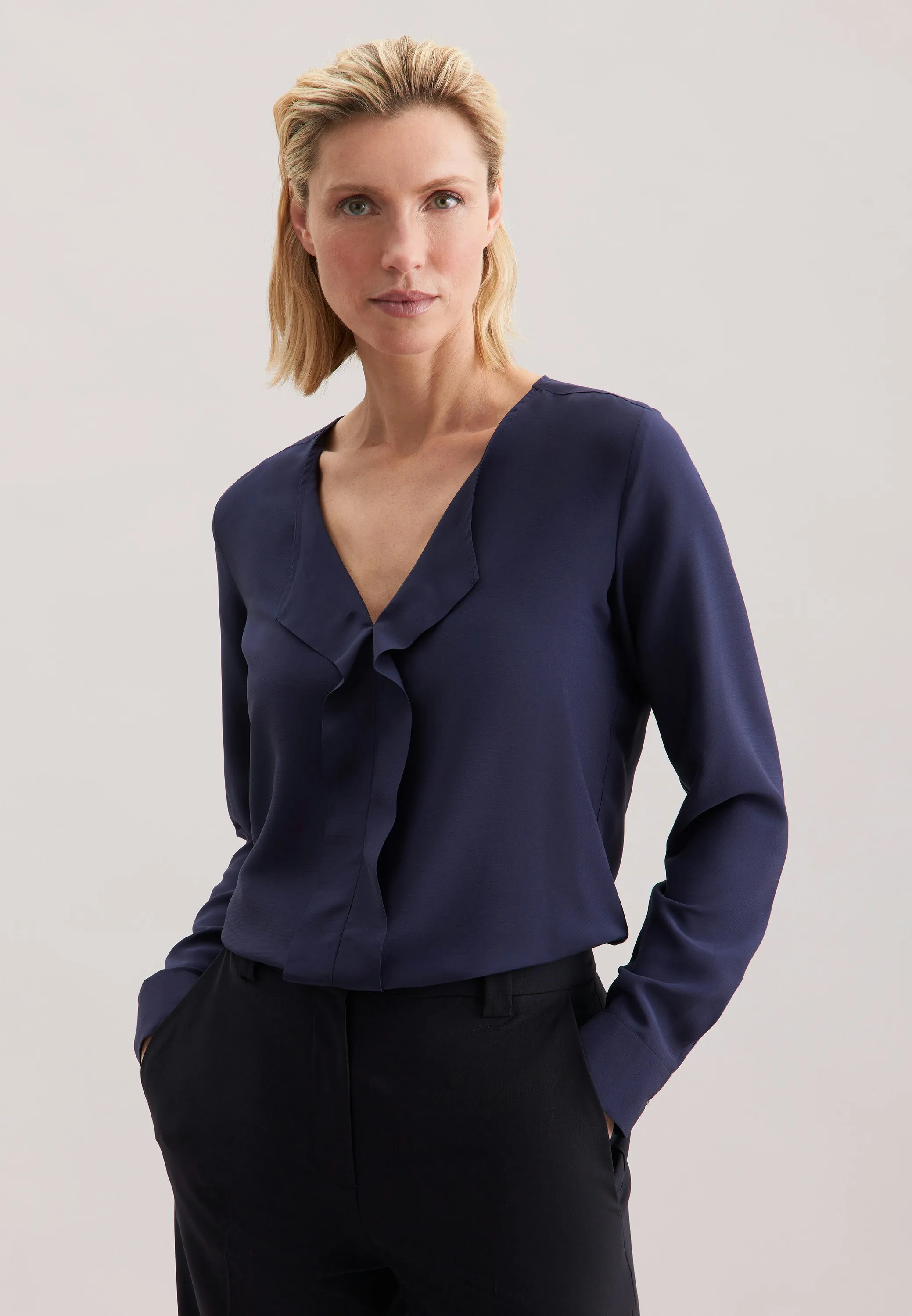 Schlupfbluse Uni Blau 42 - Seidensticker - FashionsVida