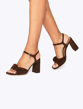 Suede Knot Detail Block Heel Sandals Brown female - Kurt geiger - FashionsVida