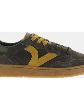 Zapatillas deportivas unisex de serraje con piezas de color y suela caramelo - Victoria - FashionsVida