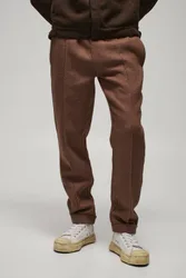 Herren Elastische Konische Biesen-Hose mit Umschlag-Saum Taupe Größe Small
