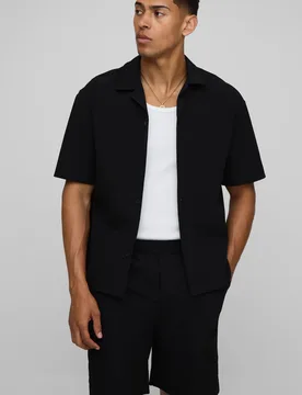 Men's Technical Stretch Overshirt Shirt & Short Set Black Size Large Black L - boohooMAN - FashionsVida