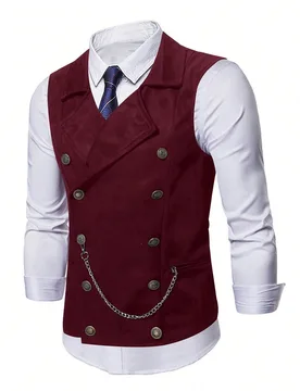 Chaleco de traje casual minimalista de unicolor sin mangas para hombres, chaleco para hombres, chaleco formal, ceremonia - Shein - FashionsVida