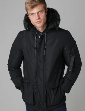 Mens Padded Parka Jacket with Faux Fur-Lined Hood - - Size: M - Nines - FashionsVida