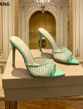 Women’s Pointed Toe High Heel Mule Sandals – Mesh Rhinestone Open Toe Thin Stiletto Heel Slip On Dress Shoes for Party - Aliexpress - FashionsVida