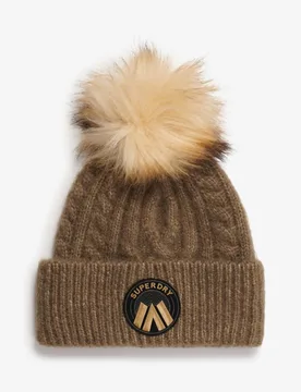 Superdry Damen Luxuriöse Beaniemütze mit Zopfmuster Khaki - Größe: 1Größe - 34.99 - FashionsVida