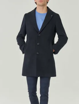 Cappotto blu in panno di viscosa stretch con chiusura a tre bottoni - Paul Baker - FashionsVida