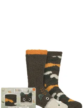 Boys and Girls 2 Pair Super Soft Slipper Socks Dinosaur 2-3 Years - Multi Coloured - Size: 2-3 Years - totes - FashionsVida