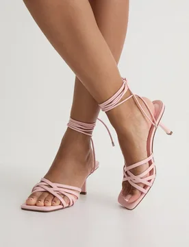 Womens Strappy Front Tie Up Low Stiletto Heels - Light Pink - Size Uk 4 - Boohoo - FashionsVida