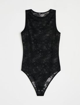 Body in pizzo senza maniche - nero