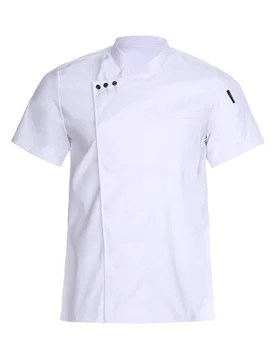 Men Women Cooking Chef Coat Kitchen Uniform Jacket Stand Collar Short Sleeve Press Button Shirt for Restaurant Hotel Cafe Bakery - Aliexpress - FashionsVida