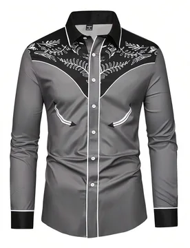 Camisa de manga larga con botones y estampado gráfico oversize para hombre, para otoño, Navidad, días festivos - Shein - FashionsVida