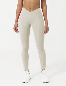 Pantalones de yoga ajustados con cuello en V sin costuras y cintura cruzada para mujeres, mallas levantadoras de glúteos para entrenamiento - Shein - FashionsVida