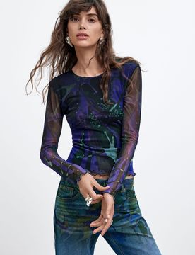 Camiseta tul Estampada M. C. Lacroix, Mujer, Poliester, Azul, XS