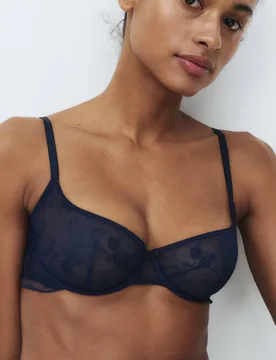 Helena Embroidery Wired Demi Cup Bra (A-E) Nightshade female - B by Boutique - FashionsVida