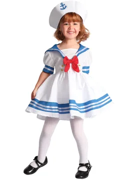 Süsses Matrosin-Kostüm für Mädchen Berufskostüm für Kinder weiss-blau - female - KARNEVAL-MEGASTORE - FashionsVida
