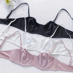 Piezas Sujetador de malla de unicolor con aros, sujetador sexy y cómodo con efecto push-up y tirantes, lencería para mujer