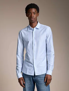 Slim Fit Pure Cotton Striped Shirt Light Blue male - BOSS - FashionsVida