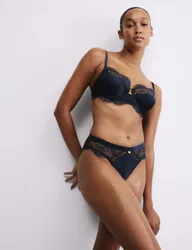 Saffron Satin & Lace Wired Balcony Bra (A-E) Navy female