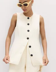 Cotton Blend Textured Longline Waistcoat Ivory female