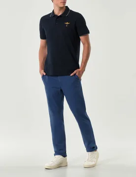 Pantalone chino Oslo blu indaco in micro piquet di cotone stretch drop 6 - Meyer - FashionsVida