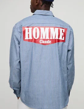 Men's Oversized Long Sleeve Stripe Shirt Navy Size Medium Navy M - boohooMAN - FashionsVida