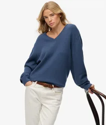 Superdry Damen OverGrößed Pullover mit V-ausschnitt Blue - Größe: 40