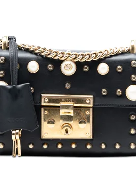 Small Pearl Studded Leather Padlock Crossbody - Gucci - FashionsVida