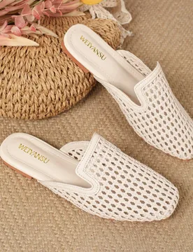 Nuevo Estilo de Vacaciones Bohemio Calado Artificial Tejido Transpirable Lazo, Bailarinas de Malla, Ballet, Plano, Minimalista, Suela Blanda, Suela Fi - Shein - FashionsVida