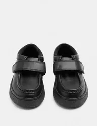 Kids Leather Apron Front School Shoes (8 Small-2 Large) Black male