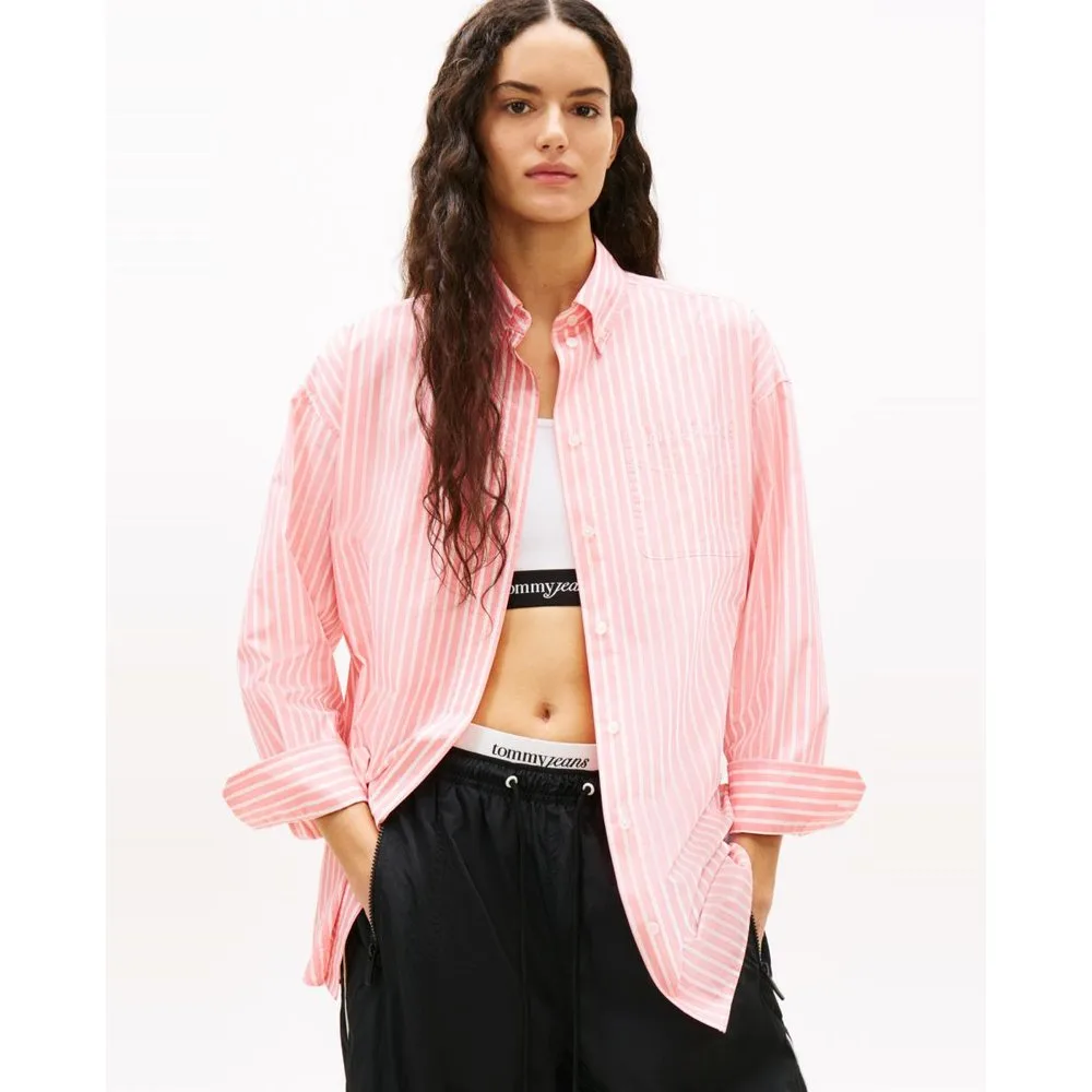 Camisa de mujer oversized de rayas en popelín - Tommy Jeans - FashionsVida