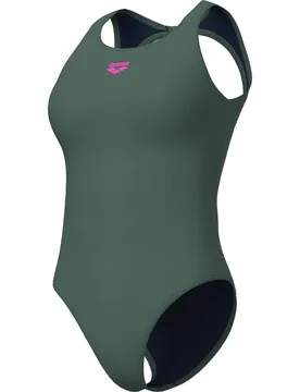 O Back Solid One Piece Damen Schwimmanzug, grün 38