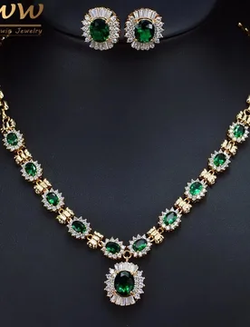 CWWZircons 6 Color Choice Green Cubic Zircon Crystal Necklace and Earring Gold Color Indian Wedding Jewelry Set for Women T0520 - Aliexpress - FashionsVida