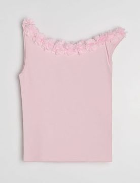 Blusa in cotone con applicazione in tulle - rosa pastello