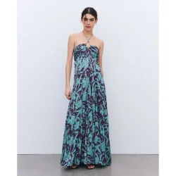 Vestido escote corazón godets de mujer
