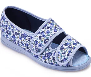 Milly Women's Extra Wide Fabric Shoes for Swollen Feet - Blue/Lilac Floral - Size: 3 XXW