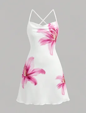 Vestido mini ajustado con tirantes cruzados y estampado floral elegante para adolescentes, adecuado para festival de música, vestido floral de playa - Shein - FashionsVida