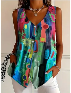Women'S Printed Sleeveless Shirt with a And Buttons - Aliexpress - FashionsVida