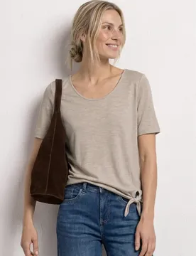 Kurzarm Shirt mit Knotendetail female Beige
